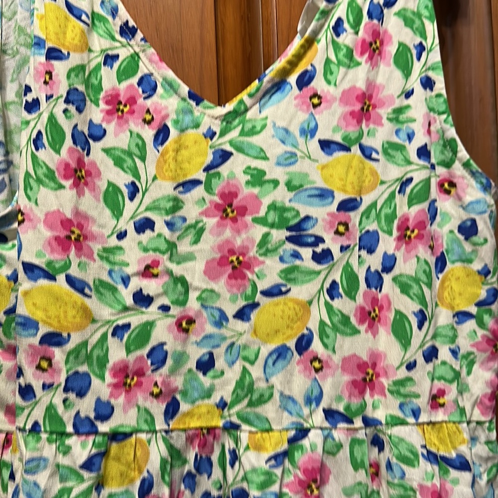 French Grey Floral Shoulder Tie Sundress Medium NWOT | Lemon Floral Summer Dress - Picture 4 of 7